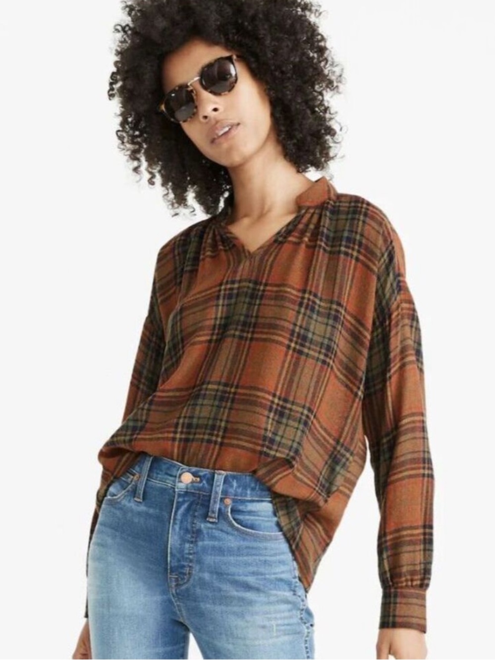 Madewell Highroad Popover Plaid Top